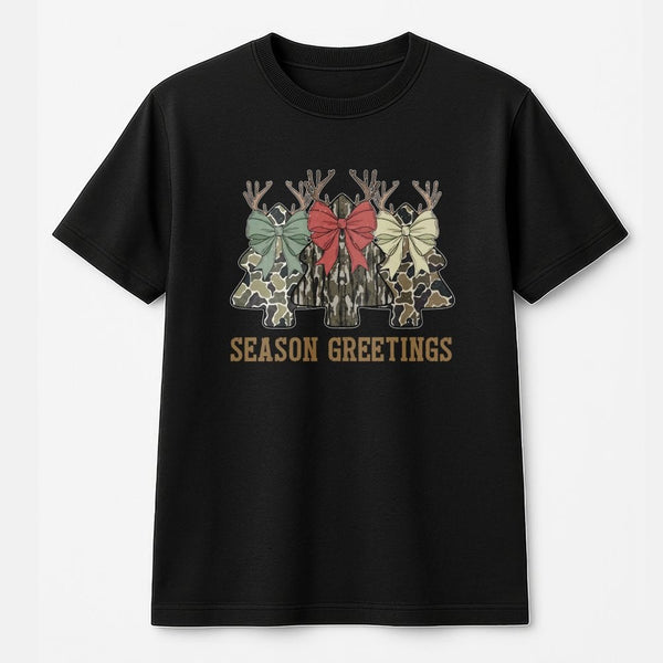 Rustic Reindeer Bow Holiday Tee, Camo Christmas Tree T-Shirt, Camouflage Hunting Country Christmas T-Shirt, Winter Outdoors W