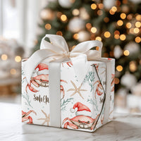 Coastal Crab Christmas Gift Wrap, Santa Claws Crab Wrapping Paper, Nautical Watercolor Crab Wrapping Paper, Beach Holiday Crab Gift Wrap
