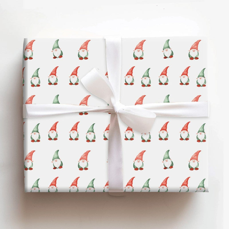 Red Green Holiday Gift Wrap, Watercolor Christmas Gnome Wrapping Paper, Adorable Gnome Pattern Wrapping Paper, Festive Xmas Gift Wrap