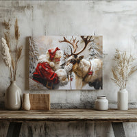 Snowy Forest Christmas Canvas Print, Santa Claus Reindeer Canvas Wall Art, Winter Scene Canvas Art, Festive Holiday Xmas Home Wall Decor