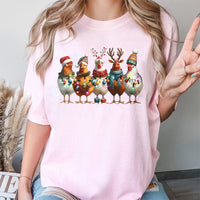 Humorous Farm Animals Holiday Graphic Tee, Christmas Chicken T-Shirt, Country Winter Chicken Coop Shirt, Adorable Xmas Farmer Present T-Shirt