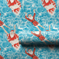 Tropical Pool Santa Claus Gift Wrap, Swimming Santa Wrapping Paper, Summer Christmas Holiday Paper, Humorous Vacation Wrapping Paper Roll