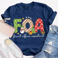 Festive Holiday Graphic Tee, Front Office Assistant Snowman Christmas T-Shirt, Humorous Xmas Office Staff Shirt, Winter School Worker Tee