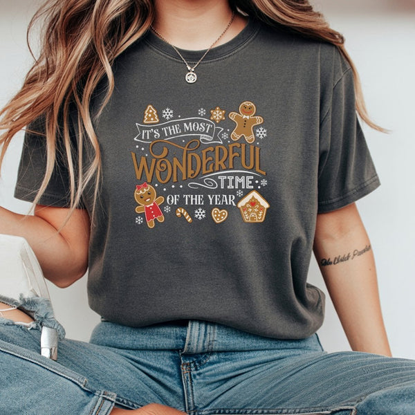 Most Wonderful Time Shirt, Gingerbread Christmas T-Shirt, Adorable Holiday Gingerbread Tee, Retro Christmas Graphic Shirt, Fe