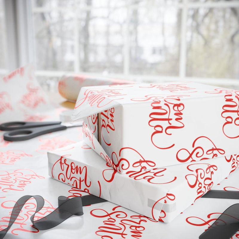 Red Cursive Calligraphy Christmas Gift Wrap, From Santa Wrapping Paper, North Pole Special Delivery Wrapping Paper, Kids Xmas Present Paper
