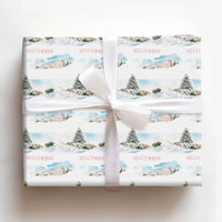 Snowy California Gift Wrap, Hollywood Hills Christmas Wrapping Paper, Watercolor Los Angeles Wrapping Paper, Holiday Movie Fan Gift Wrap