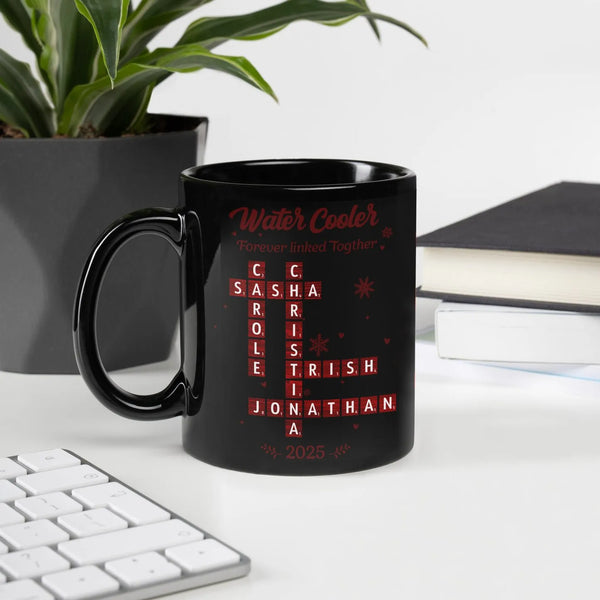 Custom Linked Names Ceramic Mug, Personalized Family Name Crossword Mug, Forever Connected Coffee Mug, Christmas Family Keeps