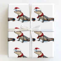 Humorous Holiday Gift Wrap, Santa Hat Alligator Christmas Wrapping Paper, Adorable Watercolor Alligator Wrapping Paper, Winter Animal Present Wrap