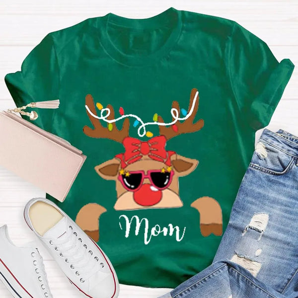 Custom Name Holiday Shirt, Christmas Elk and Bow T-Shirt, Festive Deer Graphic Tee, Personalized Xmas T-Shirt, Matching Famil