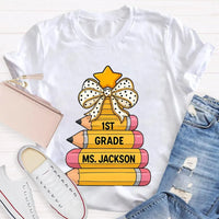 Custom Holiday Teacher T-Shirt, Personalized Christmas Tree Grade Shirt, Festive School Season Graphic Tee, Winter Educator Present