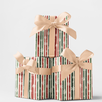 Festive Winter Gift Wrap, Snowflake and Stripes Christmas Wrapping Paper, Holiday Striped Wrapping Paper Roll, Xmas Present Gift Wrap