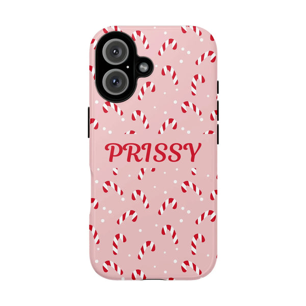 Personalized Name Christmas Phone Case, Pink Candy Cane Phone Case for iPhone, Festive Holiday Tough Phone Cover, Xmas Presen