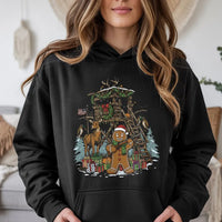 Christmas Deer Hunter Hoodie, Humorous Gingerbread Man Hunting Hoodie, Holiday Hunting Scene Hoodie, Adorable Xmas Outdoor Sweatshirt Present