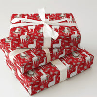 Red Holiday Animal Gift Wrap, Christmas Llama Wrapping Paper, Festive Wreath Llama Wrapping Paper Roll, Winter Snowflake Gift Wrap
