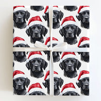 Santa Hat Dog Gift Wrap, Black Labrador Wrapping Paper, Watercolor Black Lab Holiday Wrapping Paper, Christmas Pet Lover Present Gift Wrap