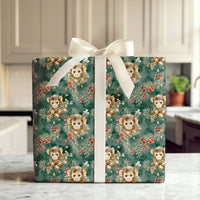 Adorable Animal Holiday Gift Wrap, Watercolor Baby Monkey Christmas Wrapping Paper, Pine Berry Monkey Wrapping Paper, Green Xmas Gift Wrap Roll