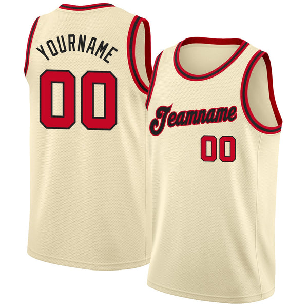 Custom Basketball Jersey - Cream Red-Black Round Neck Rib-Knit