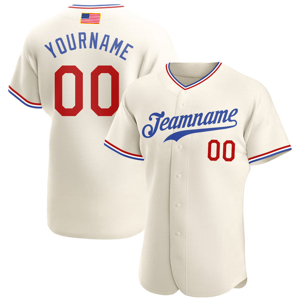 Custom Baseball Jersey - Cream Red-Royal Authentic American Flag Fashion