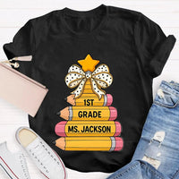 Custom Holiday Teacher T-Shirt, Personalized Christmas Tree Grade Shirt, Festive School Season Graphic Tee, Winter Educator Present