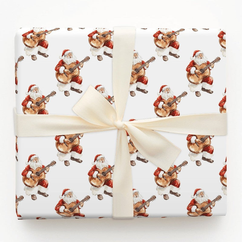 Music Christmas Gift Wrap, Acoustic Guitar Santa Wrapping Paper, Guitar Santa Holiday Wrapping Paper