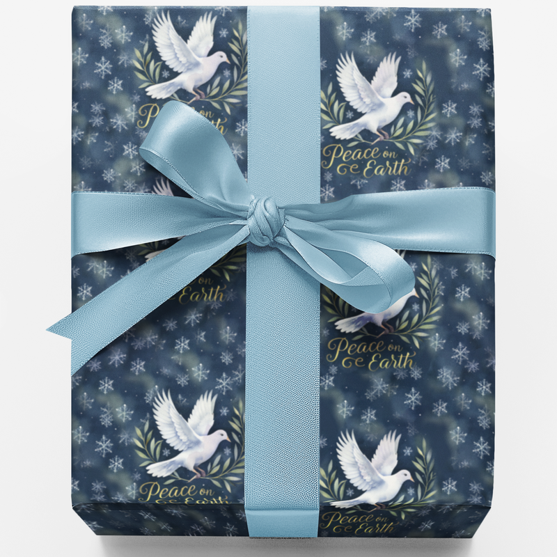 Christmas Script Gift Wrap, Peace on Earth Wrapping Paper, Pastel Sky Holiday Paper Roll, Religious Xmas Gift Wrap, Winter Wrapping Paper