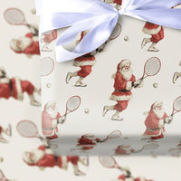 Santa Playing Tennis Gift Wrap, Tennis Santa Wrapping Paper, Sports Christmas Wrapping Paper, Humorous Tennis Player Holiday Gift Wrap Roll
