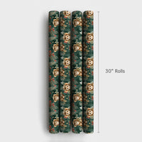 Adorable Animal Holiday Gift Wrap, Watercolor Baby Monkey Christmas Wrapping Paper, Pine Berry Monkey Wrapping Paper, Green Xmas Gift Wrap Roll
