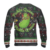 Humorous Holiday Pickle Sweater, Pickle Queen Ugly Christmas Sweater, Green Pickle Foodie Ugly Sweater, Retro Xmas Party Crewneck Sweatshirt