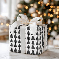 Black and White Christmas Wrapping Paper, Minimalist Pine Tree Wrapping Paper, Modern Tree Gift Wrap, Holiday Present Wrapping Paper