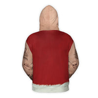 Hairy Chest Gold Chain Hoodie, Tattooed Santa 3D Hoodie, Humorous Ugly Christmas Sweater Hoodie, Bad Santa Graphic Pullover, Xmas Gag Present