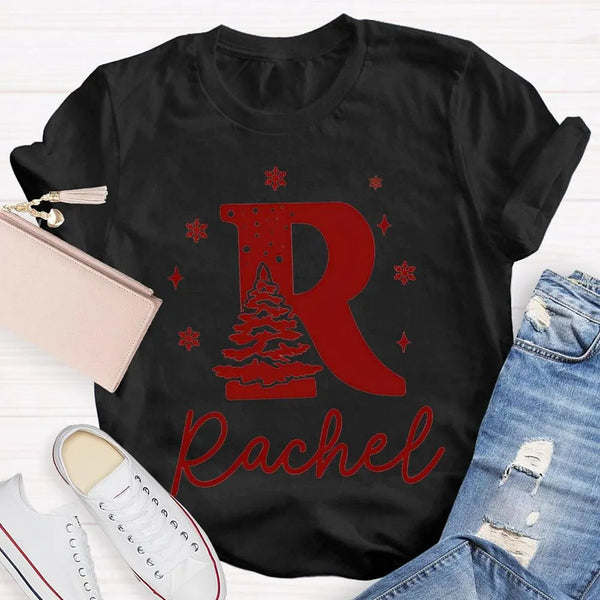 Custom Name Snowflakes Graphic Tee, Personalized Christmas Tree T-Shirt, Family Matching Christmas Shirt, Custom Holiday Tree