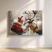 Snowy Forest Christmas Canvas Print, Santa Claus Reindeer Canvas Wall Art, Winter Scene Canvas Art, Festive Holiday Xmas Home Wall Decor