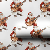 Music Christmas Gift Wrap, Acoustic Guitar Santa Wrapping Paper, Guitar Santa Holiday Wrapping Paper