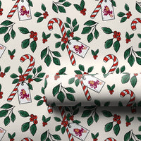 Holly Berry Holiday Gift Wrap, Candy Cane Christmas Wrapping Paper, Cardinal Gift Wrapping Paper, Festive Winter Holiday Gift Wrap Roll
