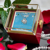 Rotating Rose Box Love Knot Pendant, Wife Love Knot Necklace, CZ Crystal Holiday Necklace, Romantic Christmas Jewelry Present for Her