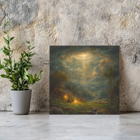 Bethlehem Divine Light Biblical Wall Art, Shepherds Nativity Square Canvas, Christian Christmas Canvas Print, Stretched Religious Art Decor