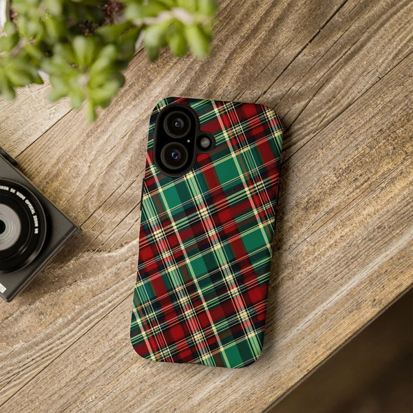 Red Green Holiday Plaid Case, Christmas Tartan Plaid Phone Case iPhone, Festive Buffalo Check iPhone Cover, Dual Layer Tough 