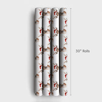 Woodland Animal Gift Wrap, Watercolor Reindeer Wrapping Paper, Santa Hat Reindeer Wrapping Paper, Rustic Christmas Holiday Wrapping Paper
