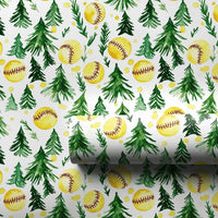 Watercolor Sports Holiday Gift Wrap, Softball Christmas Wrapping Paper, Softball Coach Present Paper, Christmas Tree Sports Wrapping Paper