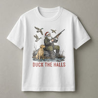 Humorous Duck Hunting Santa Shirt, Duck the Halls Christmas T-Shirt, Hunter Xmas Graphic Tee, Holiday Outdoorsman T-Shirt, Xmas Present for Him