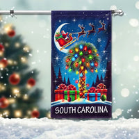 Santa Sleigh Palmetto Tree Yard Flag, South Carolina Christmas Garden Flag, Double-Sided SC State Flag, Holiday Lawn Decor Present