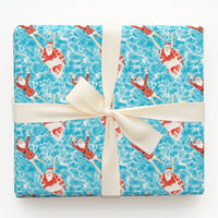 Tropical Pool Santa Claus Gift Wrap, Swimming Santa Wrapping Paper, Summer Christmas Holiday Paper, Humorous Vacation Wrapping Paper Roll