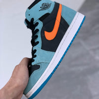 High Top Sneakers, Blue Orange Colorway, Lace Up Design, Casual Gift for Sneaker Fans