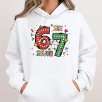 Festive Holiday Lights Christmas Hoodie, 67 Christmas Hoodie, Number 67 Christmas Hooded Sweatshirt, Retro Xmas Pullover, Birthday Present