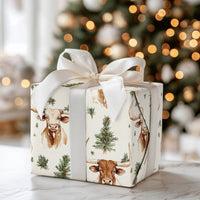 Rustic Holiday Wrapping Paper, Western Longhorn Christmas Wrapping Paper, Farmhouse Country Gift Wrap, Texas Cattle Christmas Wrapping Paper