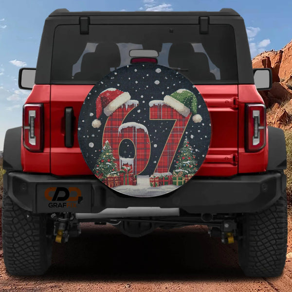 Christmas Plaid Wheel Cover, Holiday 67 Plaid Santa Hat Spare Tire Cover, Festive Winter Holiday Tire Cover for Jeep Bronco R