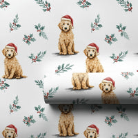 Adorable Dog Santa Gift Wrap, Goldendoodle Christmas Wrapping Paper, Goldendoodle Puppy Wrapping Paper