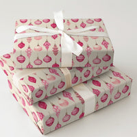 Watercolor Bauble Gift Wrap, Pink Christmas Ornament Wrapping Paper, Vintage Pink Holiday Wrapping Paper, Pastel Christmas Packaging Roll