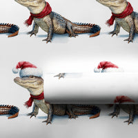Humorous Holiday Gift Wrap, Santa Hat Alligator Christmas Wrapping Paper, Adorable Watercolor Alligator Wrapping Paper, Winter Animal Present Wrap