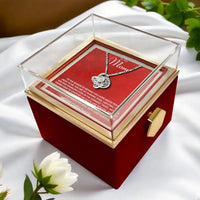CZ Crystal Love Knot Pendant, Mom Love Knot Necklace, Rotating Rose Gift Box Jewelry, White Gold Knot Necklace, Christmas Present for Mom